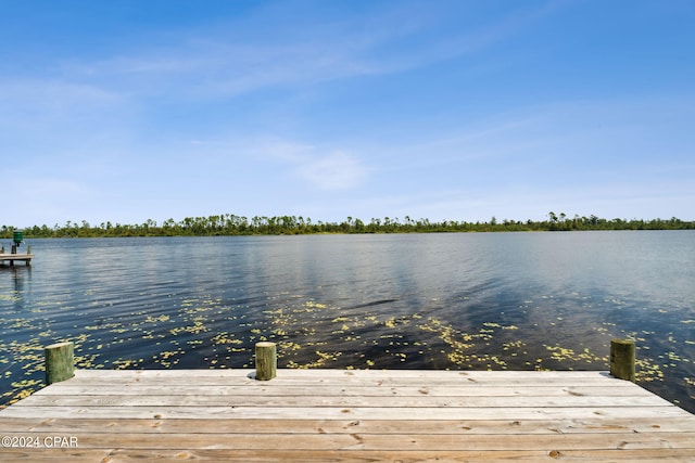 view of dock with a water view