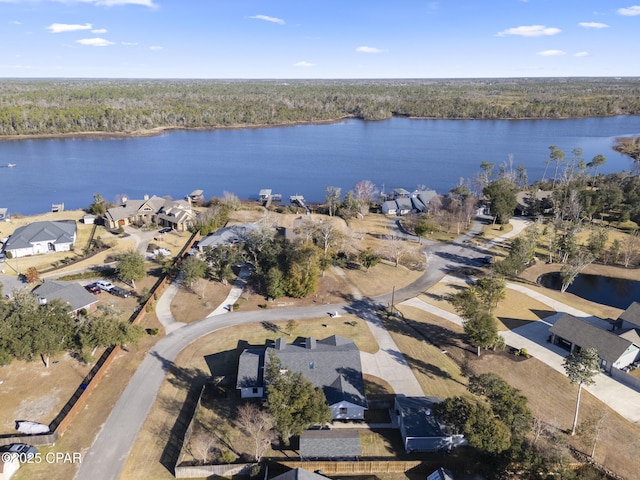 aerial view featuring a water view