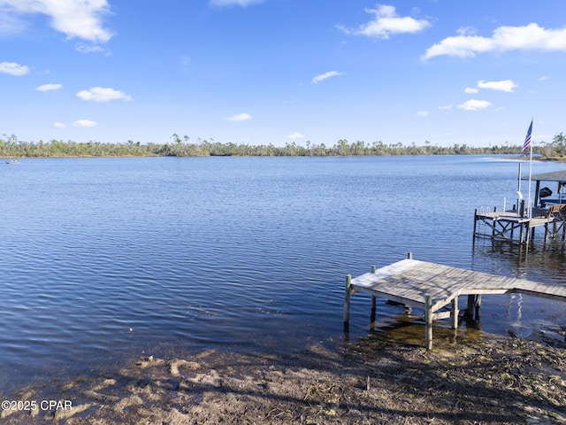 view of dock with a water view