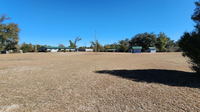 view of yard featuring a shed