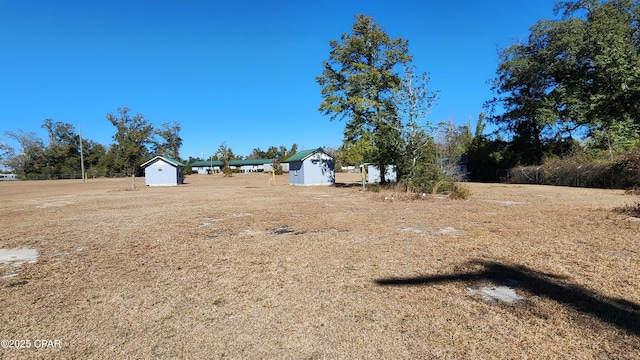 view of yard with a storage shed