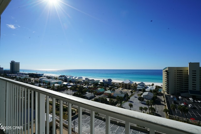 balcony featuring a water view