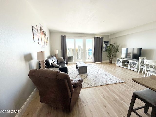 living room featuring light wood-type flooring