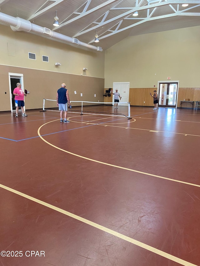 view of basketball court with tennis court