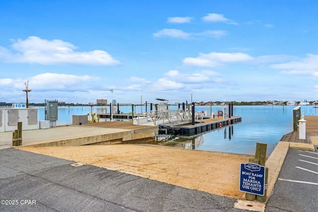 view of dock with a water view