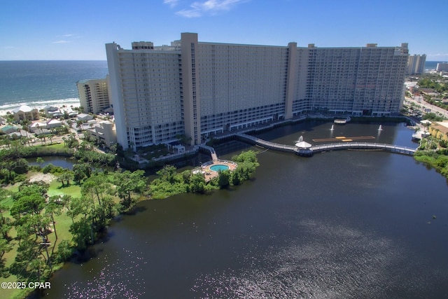 bird's eye view featuring a water view