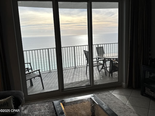 balcony at dusk with a water view