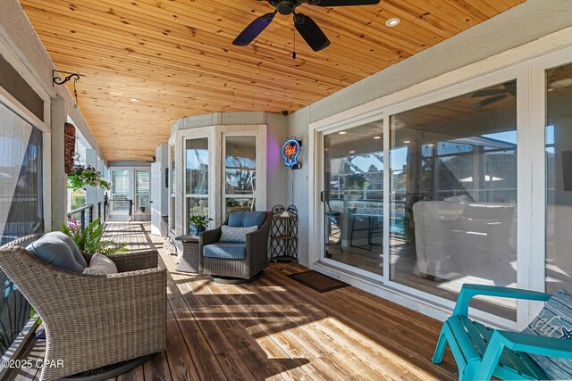 bedroom with ceiling fan, access to exterior, and light wood-type flooring