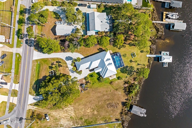 bird's eye view featuring a water view