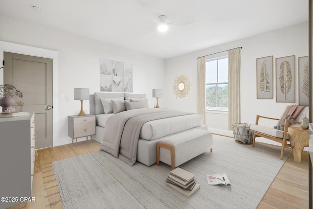 bedroom featuring light wood finished floors