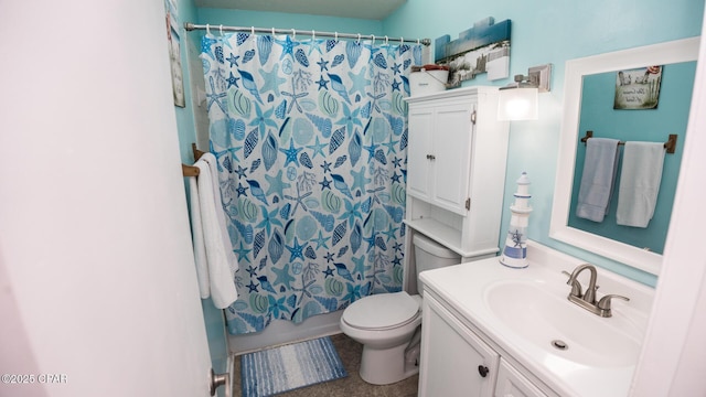 full bathroom with vanity, toilet, and shower / tub combo