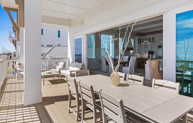 wooden deck featuring an outdoor living space