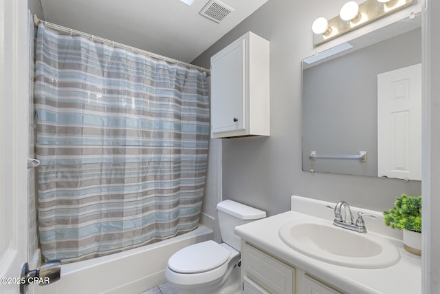 full bathroom featuring vanity, toilet, and shower / tub combo