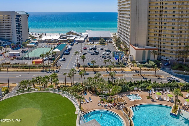 bird's eye view featuring a water view