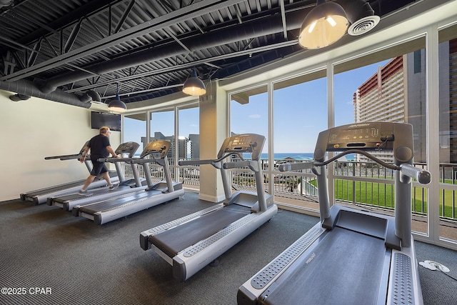 exercise room with a wall of windows