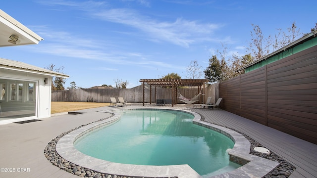 view of swimming pool with a pergola and a patio