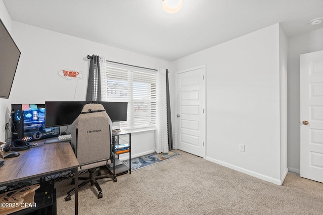 view of carpeted home office