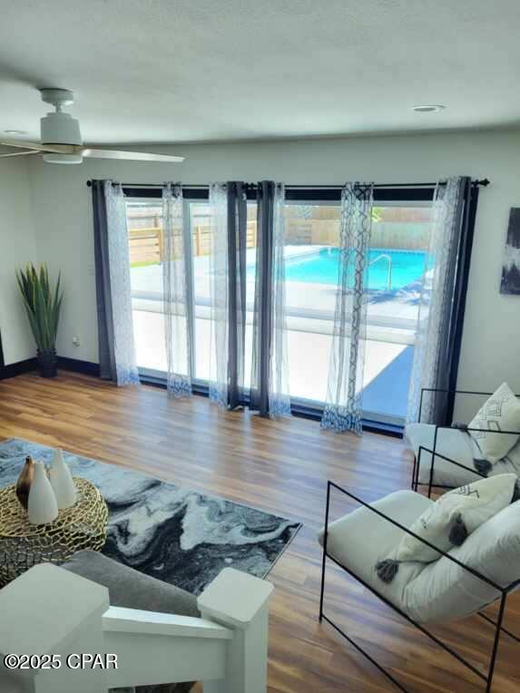 living room with hardwood / wood-style floors