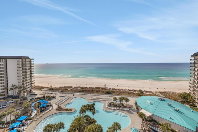 view of water feature with a view of the beach