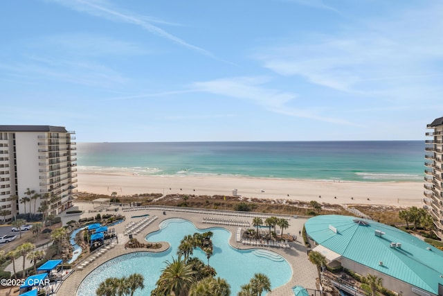 view of water feature featuring a view of the beach