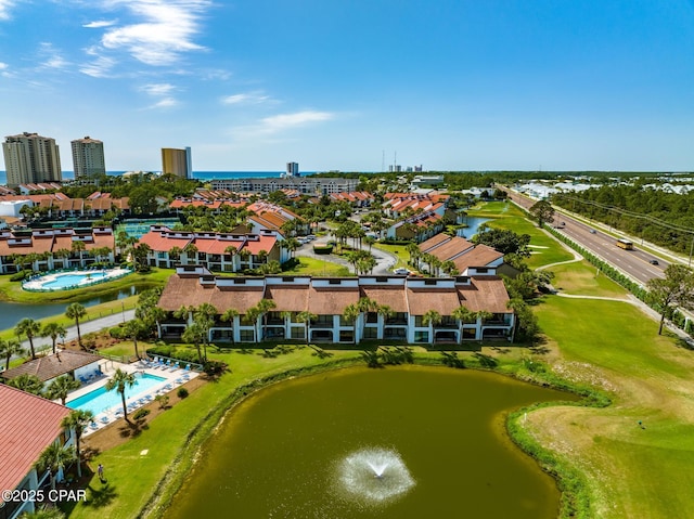 bird's eye view featuring a water view