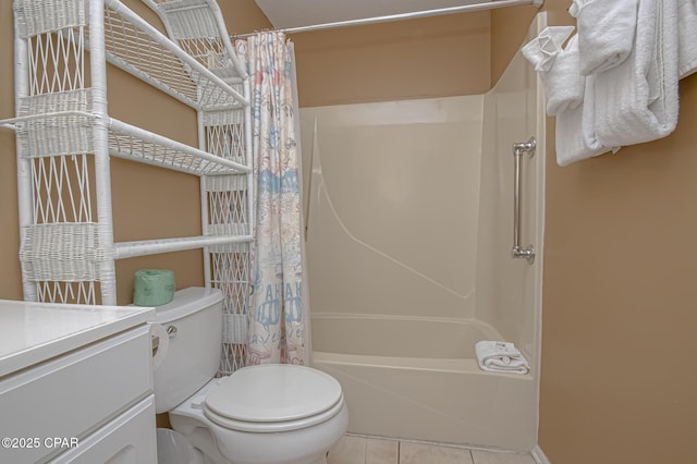 full bathroom with vanity, toilet, tile patterned flooring, and shower / bath combo