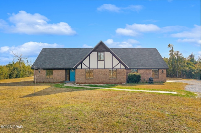 tudor house with a front lawn