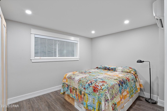 bedroom with dark wood-type flooring