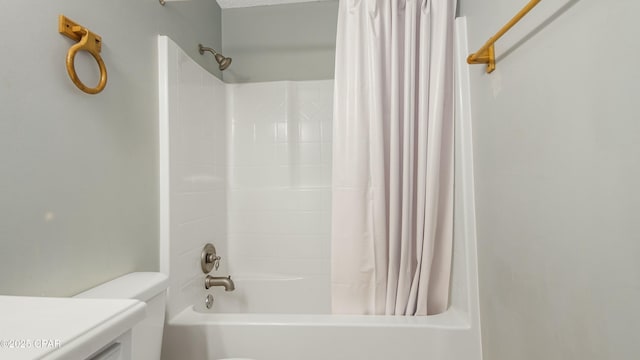 full bathroom featuring vanity, toilet, and shower / bath combo with shower curtain