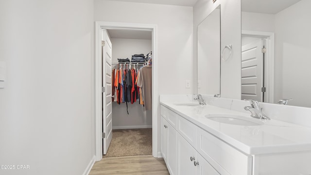 bathroom featuring vanity and hardwood / wood-style floors