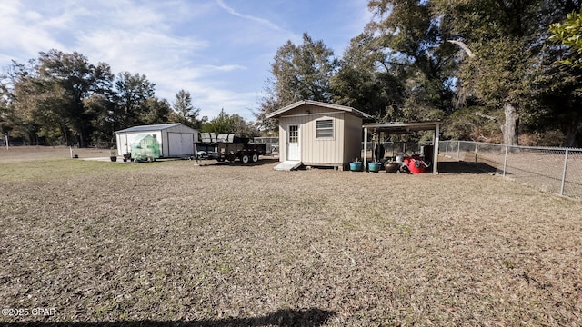 view of yard with a storage unit