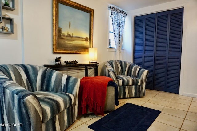 living area featuring light tile patterned floors