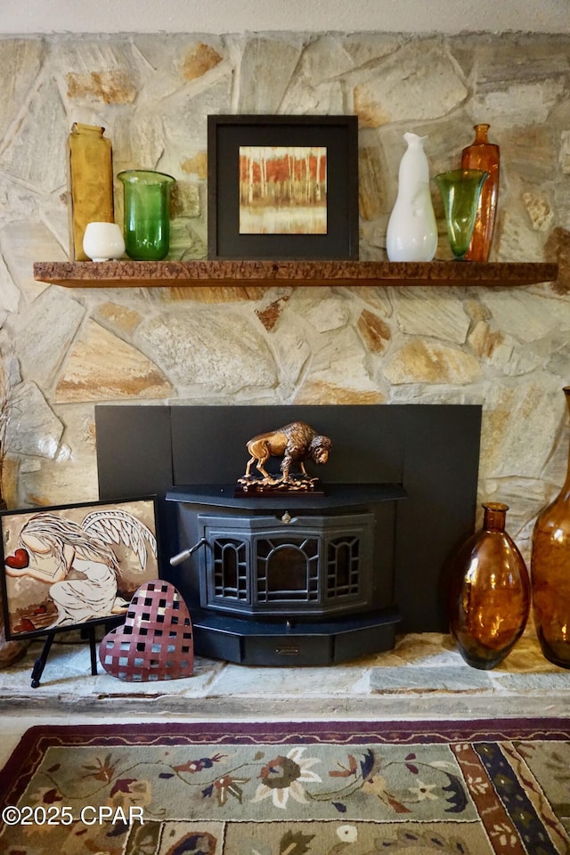 room details with a wood stove