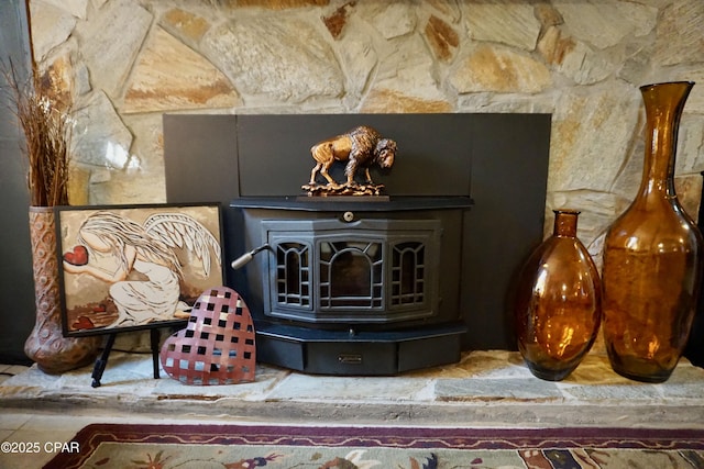 interior details with a wood stove