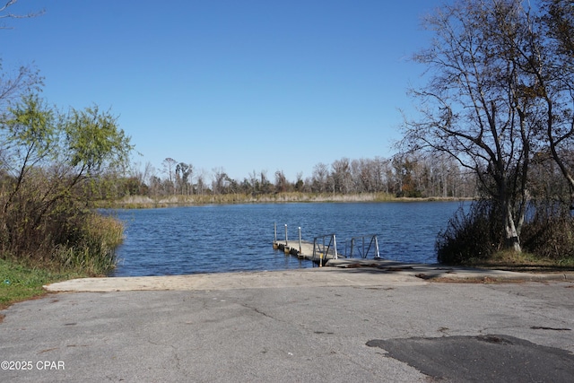 view of dock with a water view