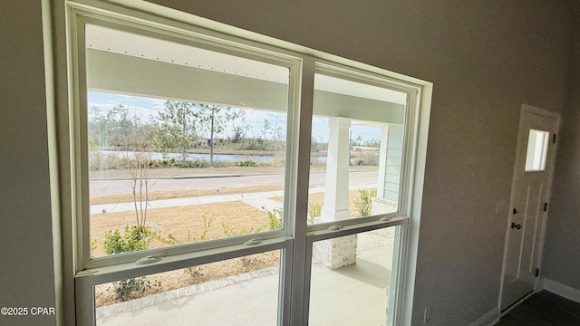 doorway featuring a water view and a wealth of natural light