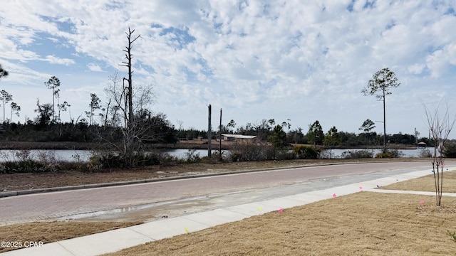 view of road with a water view