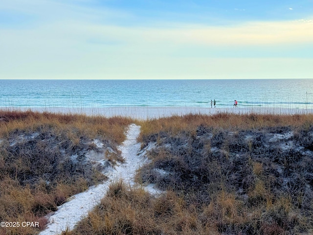 view of water feature featuring a beach view