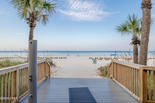 view of water feature with a view of the beach