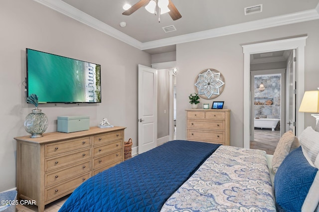 22207 Fox Glenn Trce, Panama City Beach, FL 32413 - bedroom with crown molding, light wood-style flooring, a ceiling fan, and baseboards