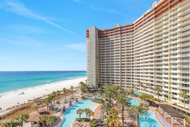 property view of water featuring a beach view