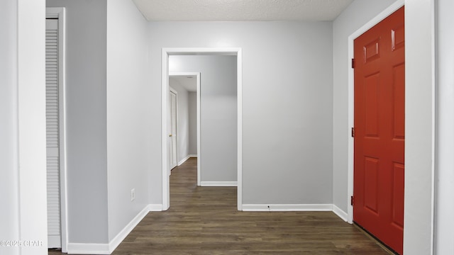 foyer featuring dark hardwood / wood-style flooring and a textured ceiling