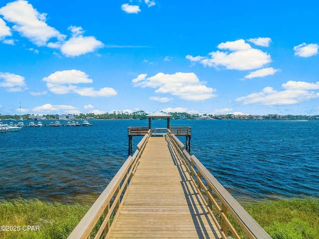 view of dock featuring a water view