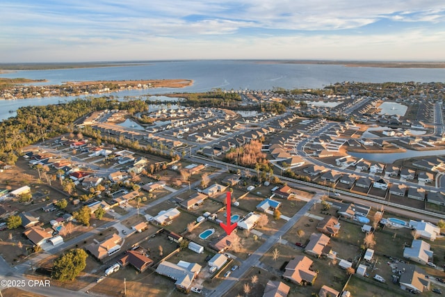 aerial view with a water view