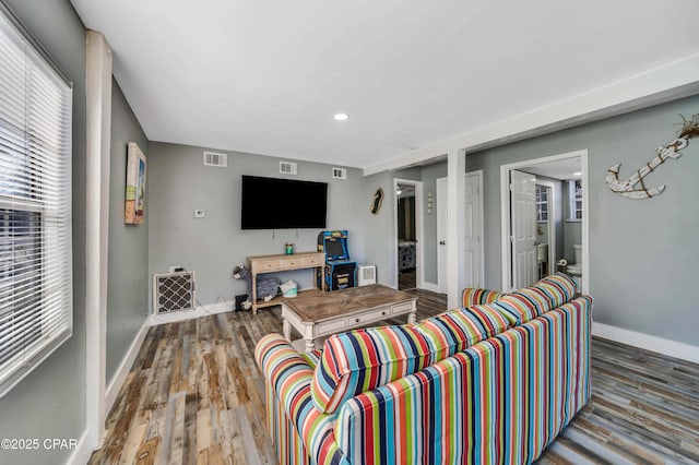 living room with hardwood / wood-style floors