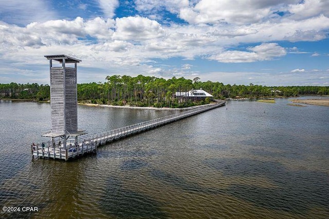 view of dock with a water view