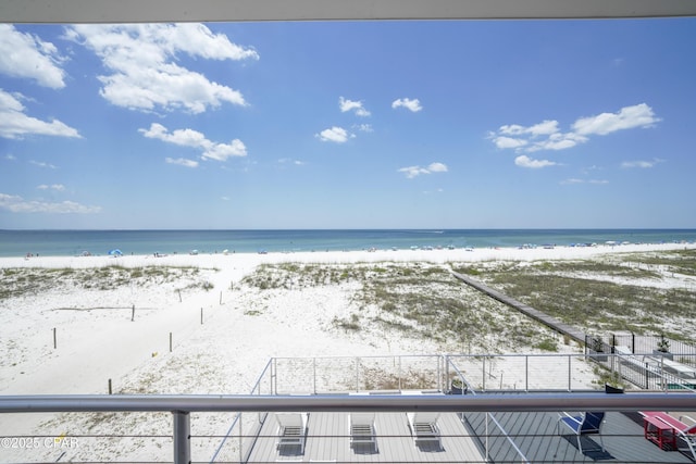 property view of water featuring a beach view