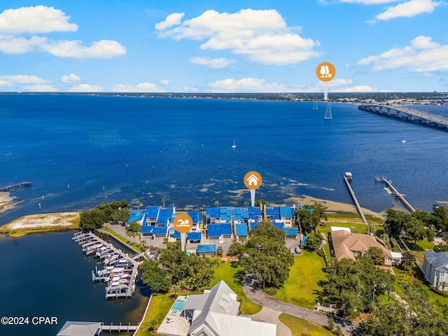 aerial view with a water view