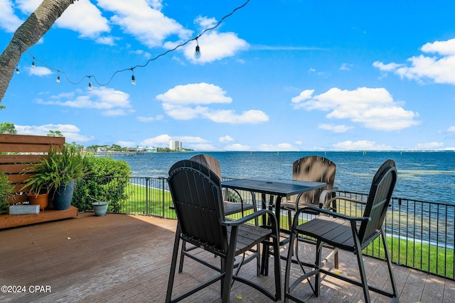 view of patio / terrace with a water view