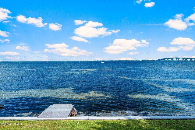 water view featuring a dock